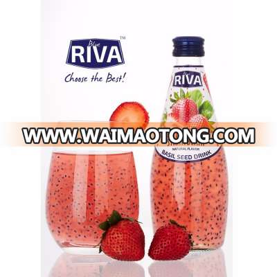 Basil Seed Drink with Strawberry Flavor Glass Bottled From Thailand