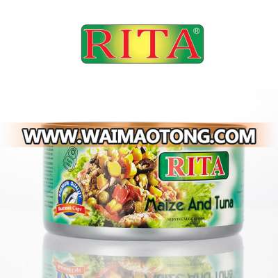 CANNED VALUE ADDED TUNA FISH & MAIZE FROM THAILAND BLUE RIVA / RITA BRAND