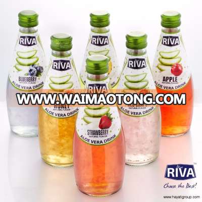 ALOE VERA DRINK WITH FRUIT FLAVOR IN GLASS BOTTLE FROM THAILAND